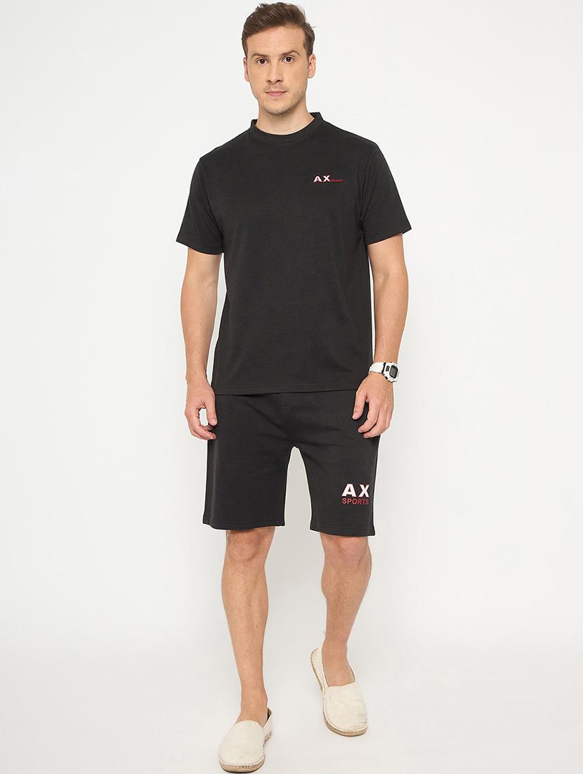 men solid short sleeve t-shirt & shorts co-ord set - 21987604 - Standard Image - 1