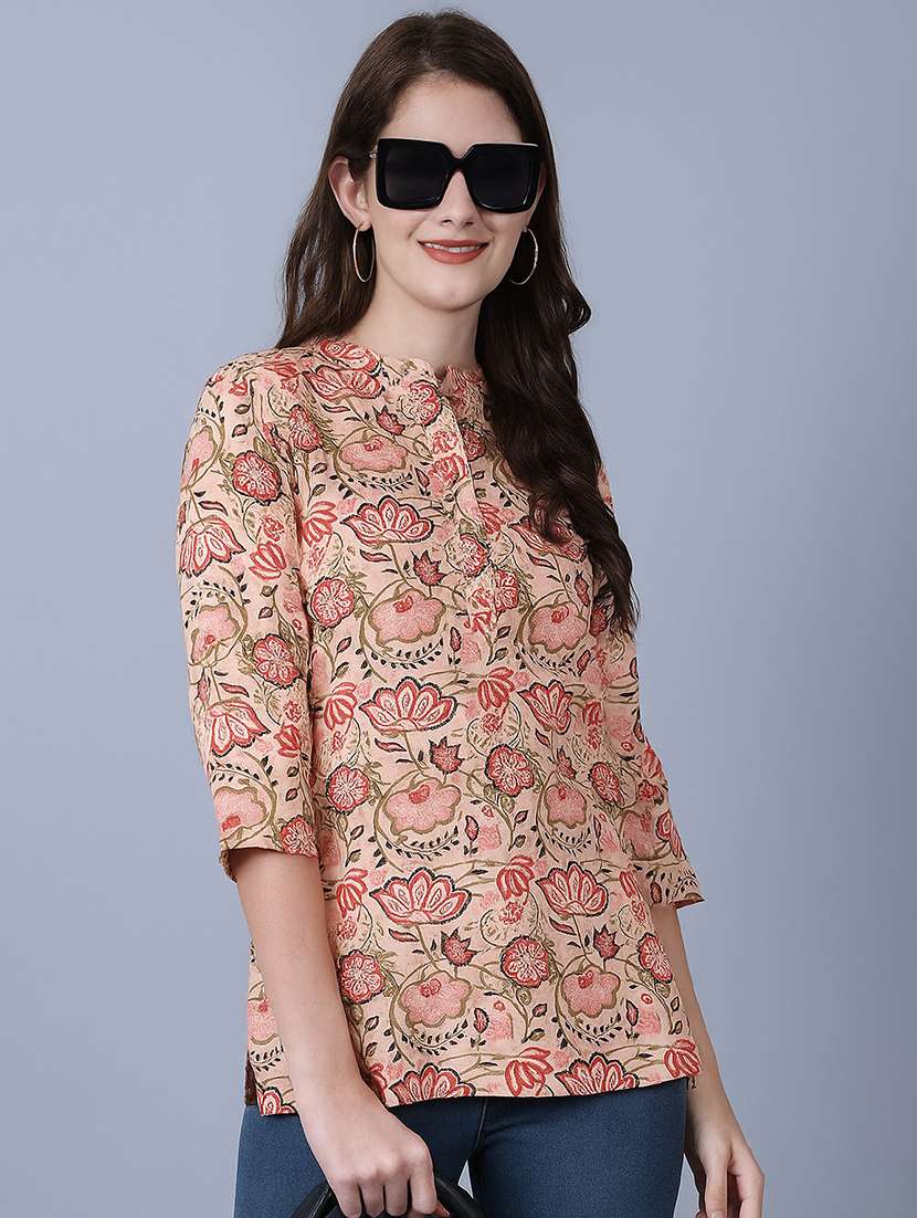 women floral three quarter sleeve straight kurta