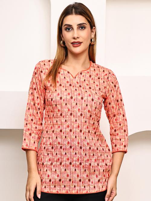 women printed three quarter sleeve straight kurti - 21987625 - Standard Image - 0
