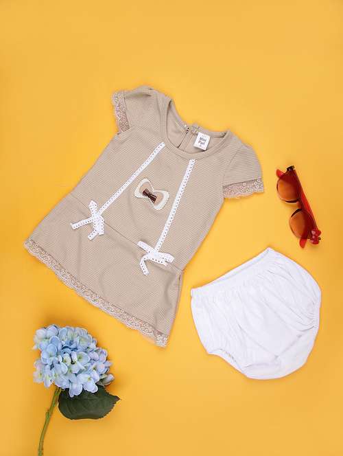 girls solid short sleeve frock with blommer