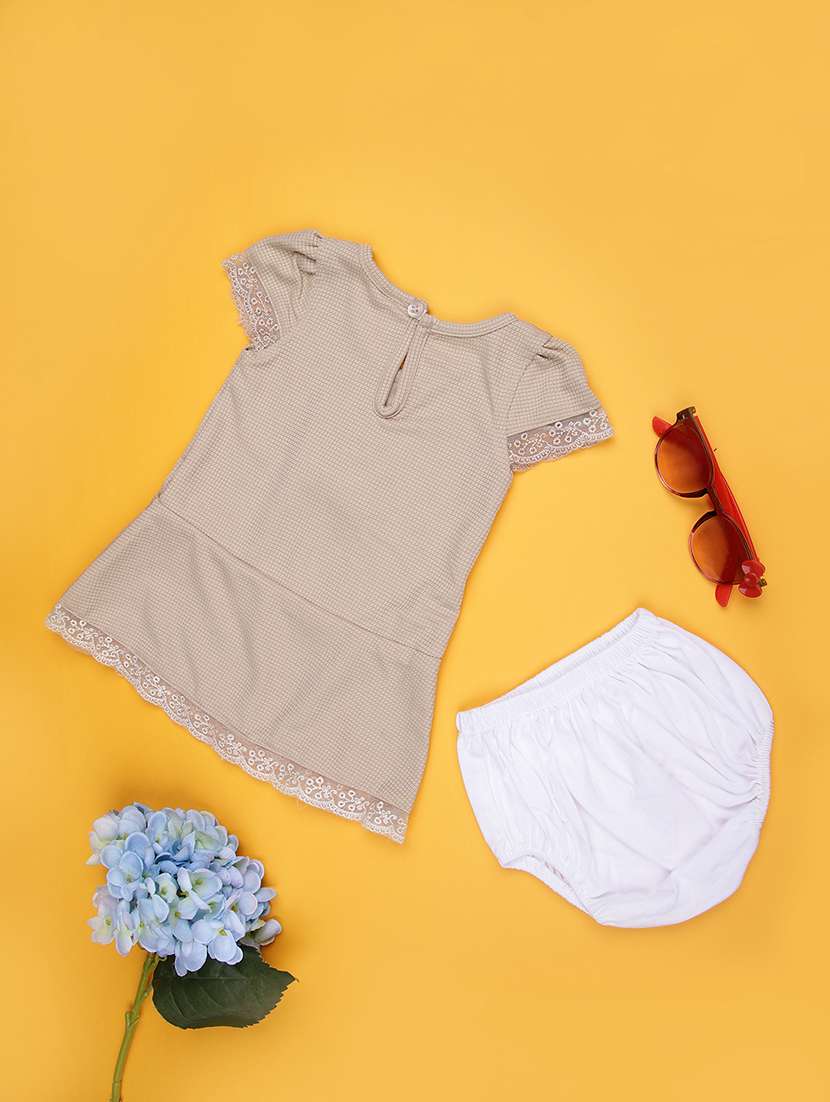 girls solid short sleeve frock with blommer - 21987651 -  Standard Image - 1