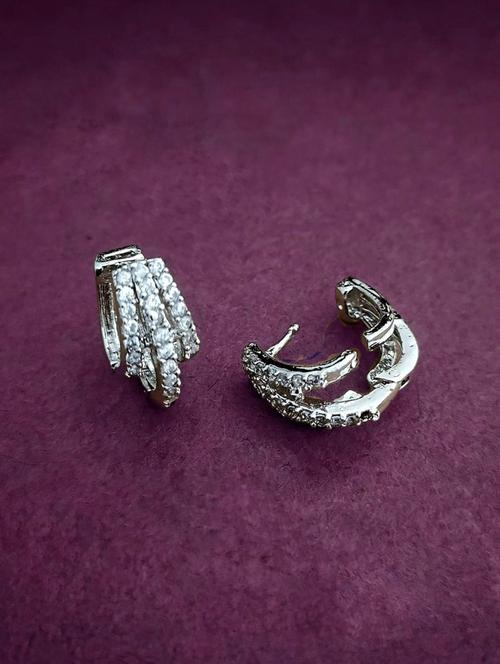 women stones studded silver hoop earrings - 21987703 - Standard Image - 0