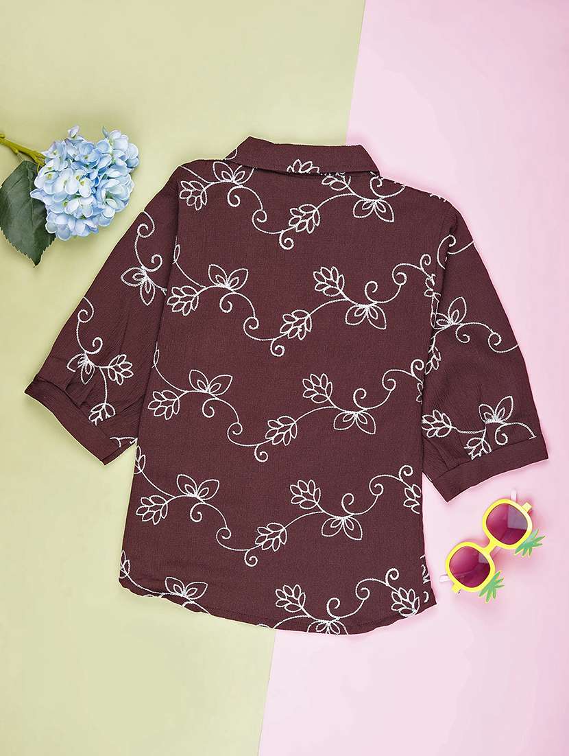 girls embroidered three quarter sleeve top - 21987718 -  Standard Image - 1