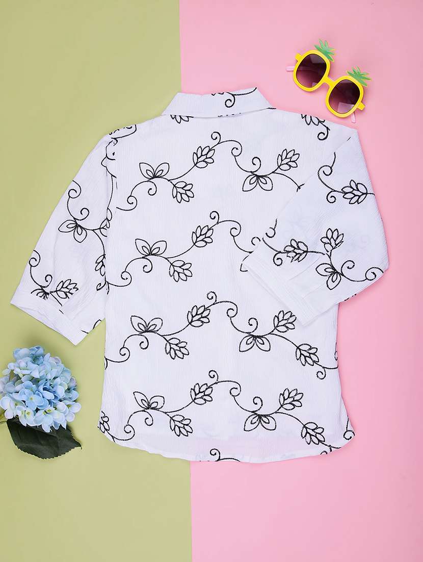 girls embroidered three quarter sleeve top - 21987720 -  Standard Image - 1