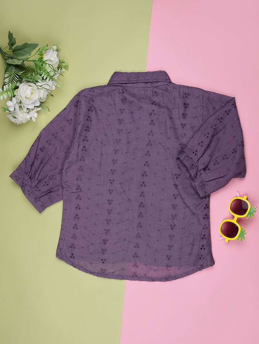 girls self design three quarter sleeve top - 21987725 -  Standard Image - 1