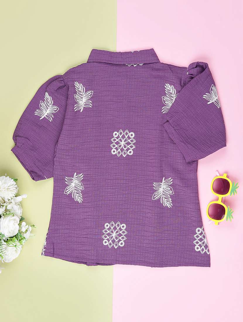 girls embroidered three quarter sleeve top - 21987732 -  Standard Image - 1