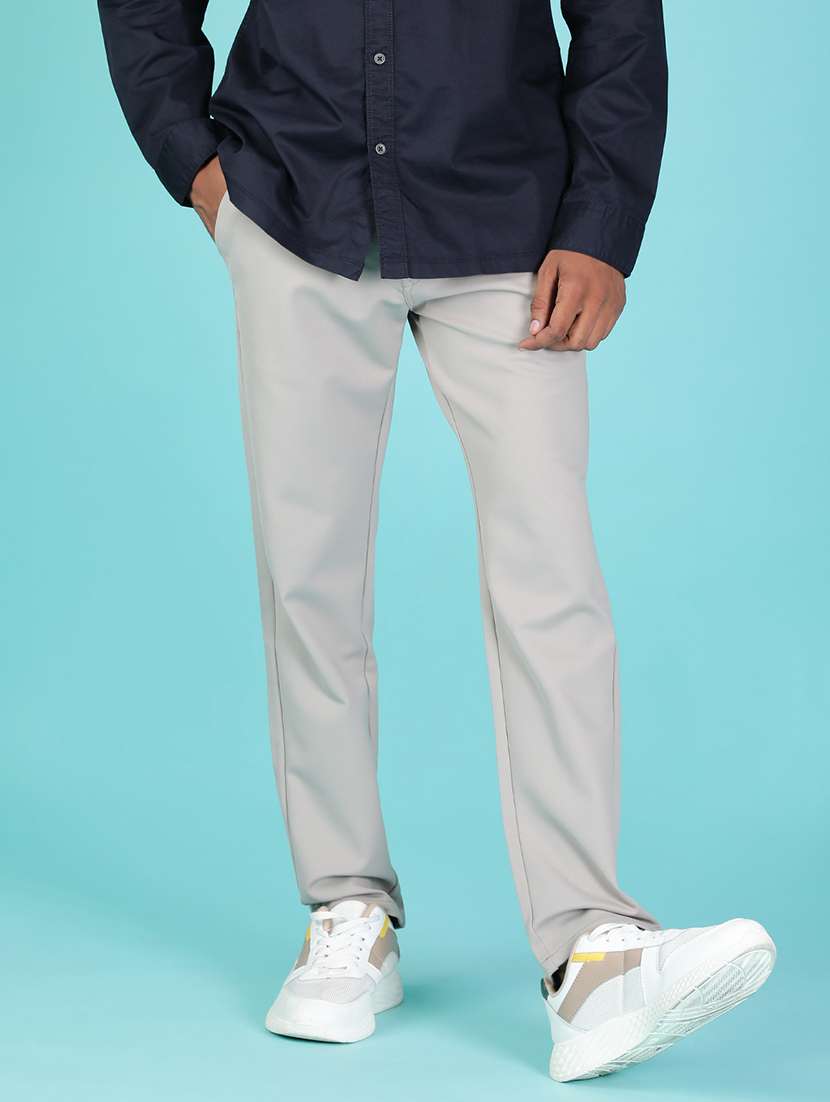 men solid mid rise flat front casual trouser - 21987879 - Standard Image - 1