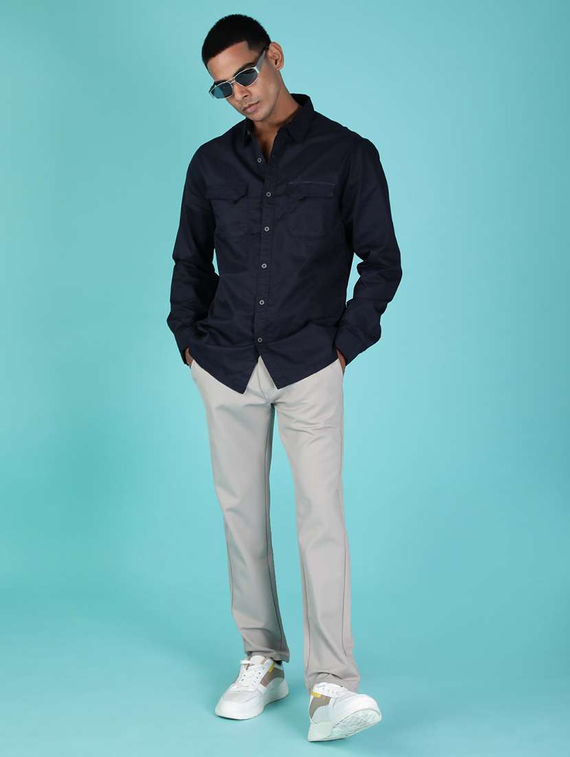 men solid mid rise flat front casual trouser - 21987879 - Standard Image - 4