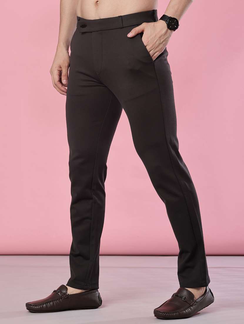 men solid mid rise flat front casual trouser - 21987882 -  Standard Image - 1