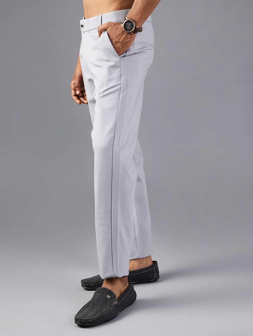 men solid mid rise flat front casual trouser - 21987885 -  Standard Image - 1