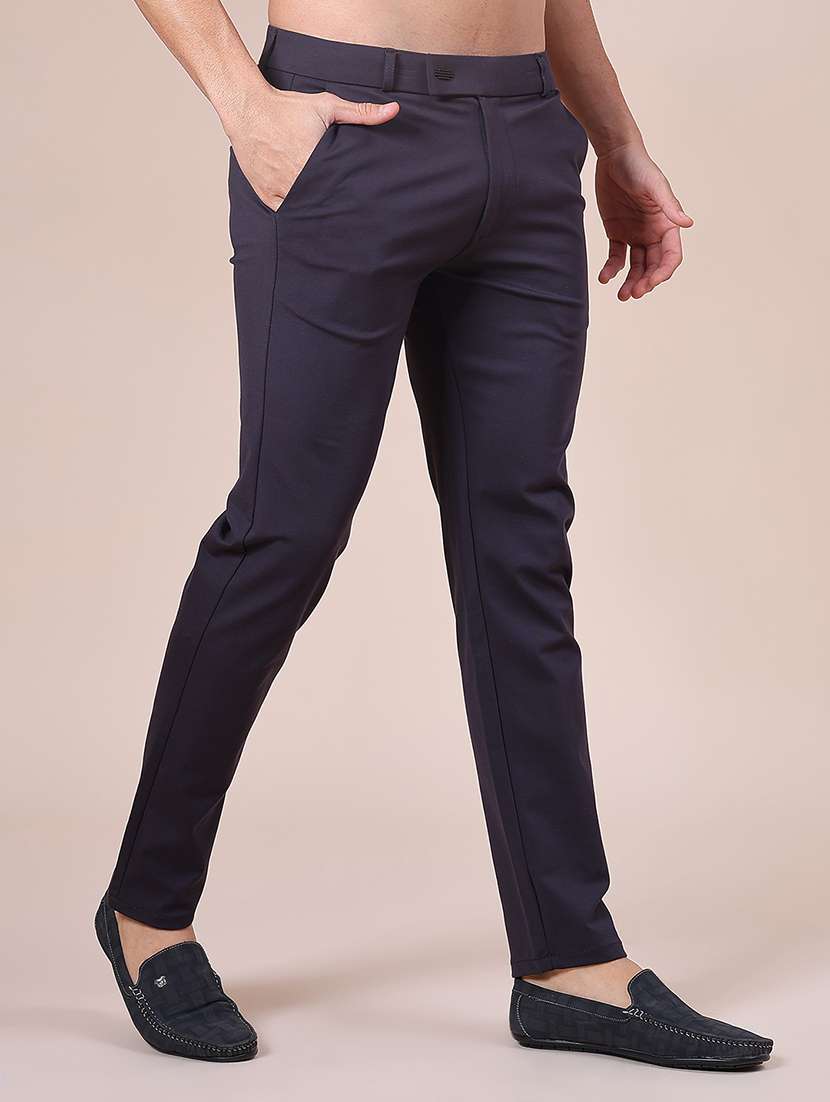 men solid mid rise flat front casual trouser - 21987897 -  Standard Image - 1