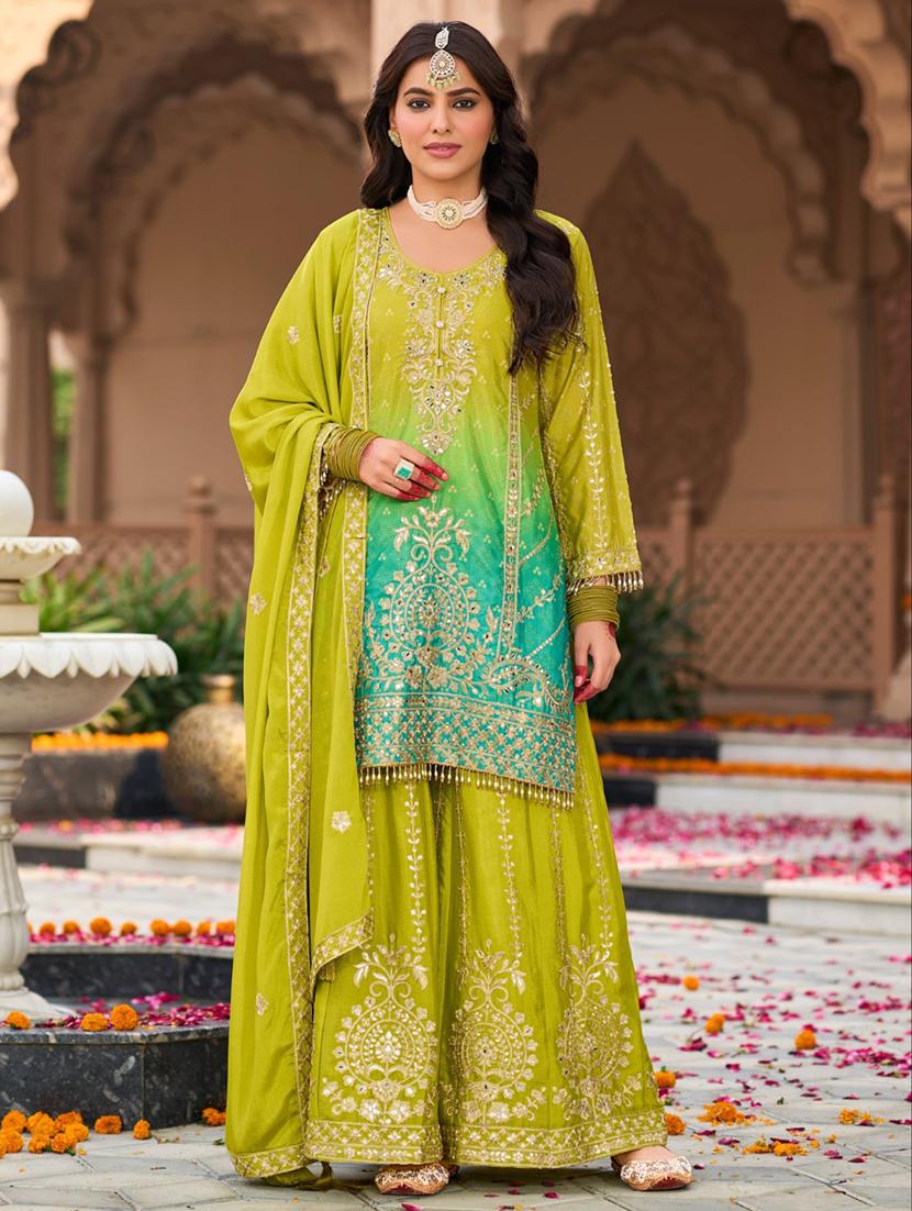women three quarter sleeve kurta palazzo with dupatta set - 21987920 -  Zoom Image - 0
