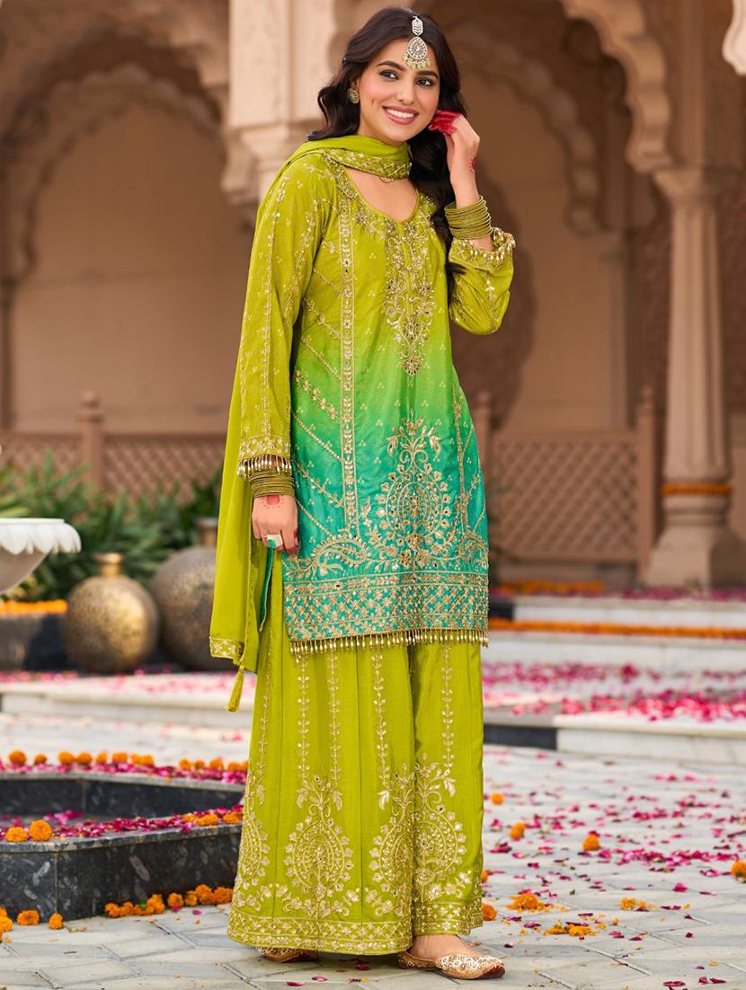 women three quarter sleeve kurta palazzo with dupatta set - 21987920 - Standard Image - 1