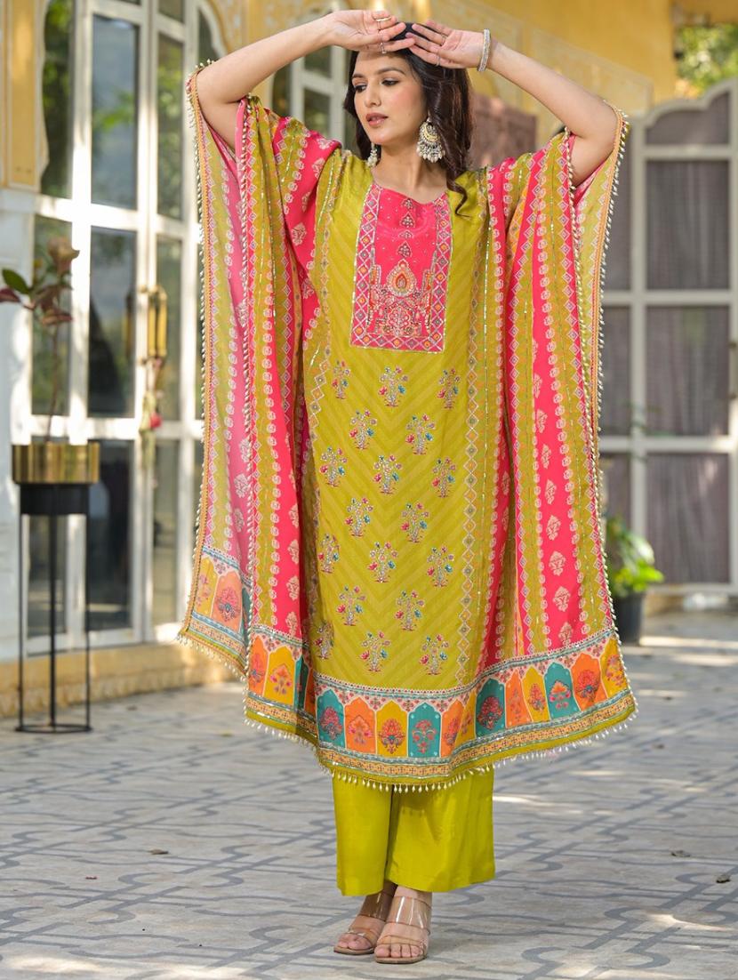 women printed kimono sleeve kaftan kurta pant set - 21987924 -  Standard Image - 1