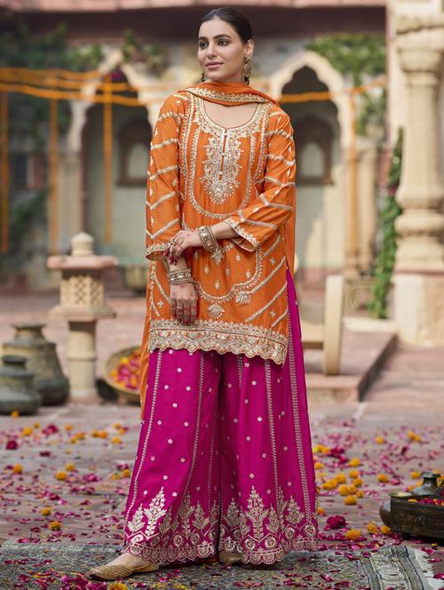 women embroidered long sleeve kurta palazzo with dupatta set - 21987933 - Standard Image - 0