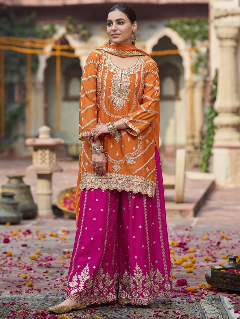 women embroidered long sleeve kurta palazzo with dupatta set - 21987933 - Zoom Image - 0