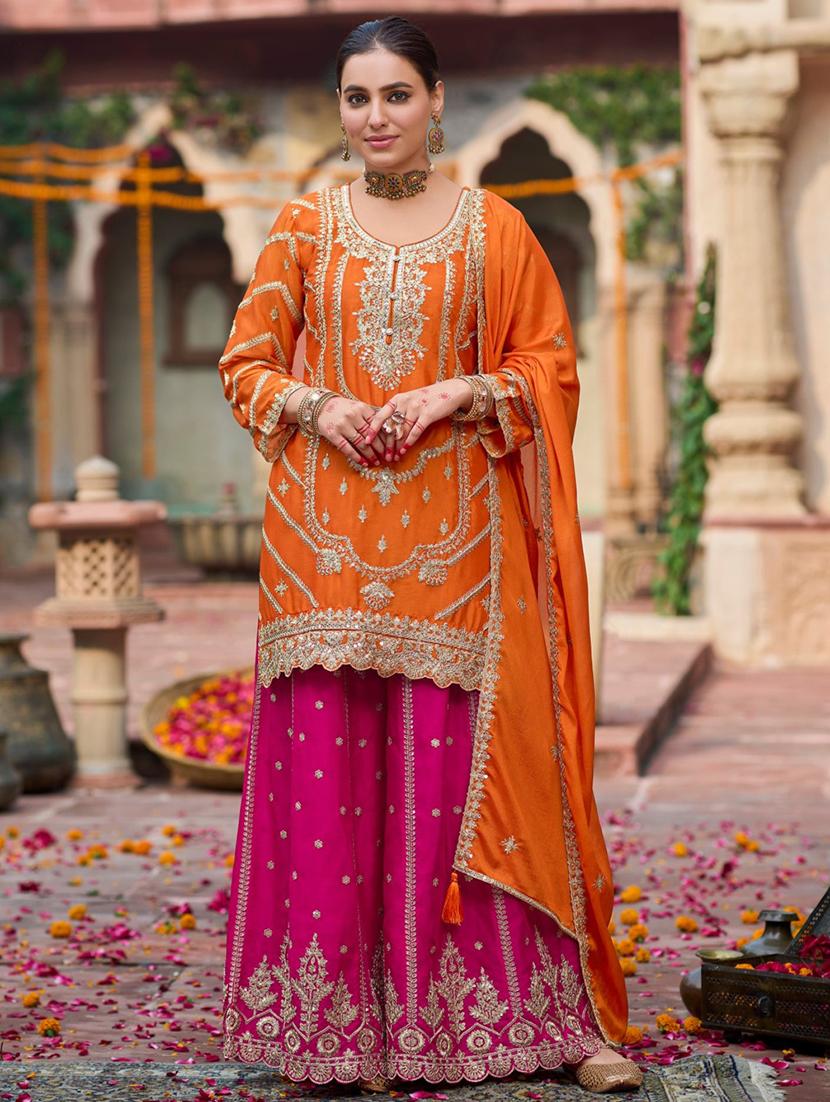 women embroidered long sleeve kurta palazzo with dupatta set - 21987933 - Standard Image - 1