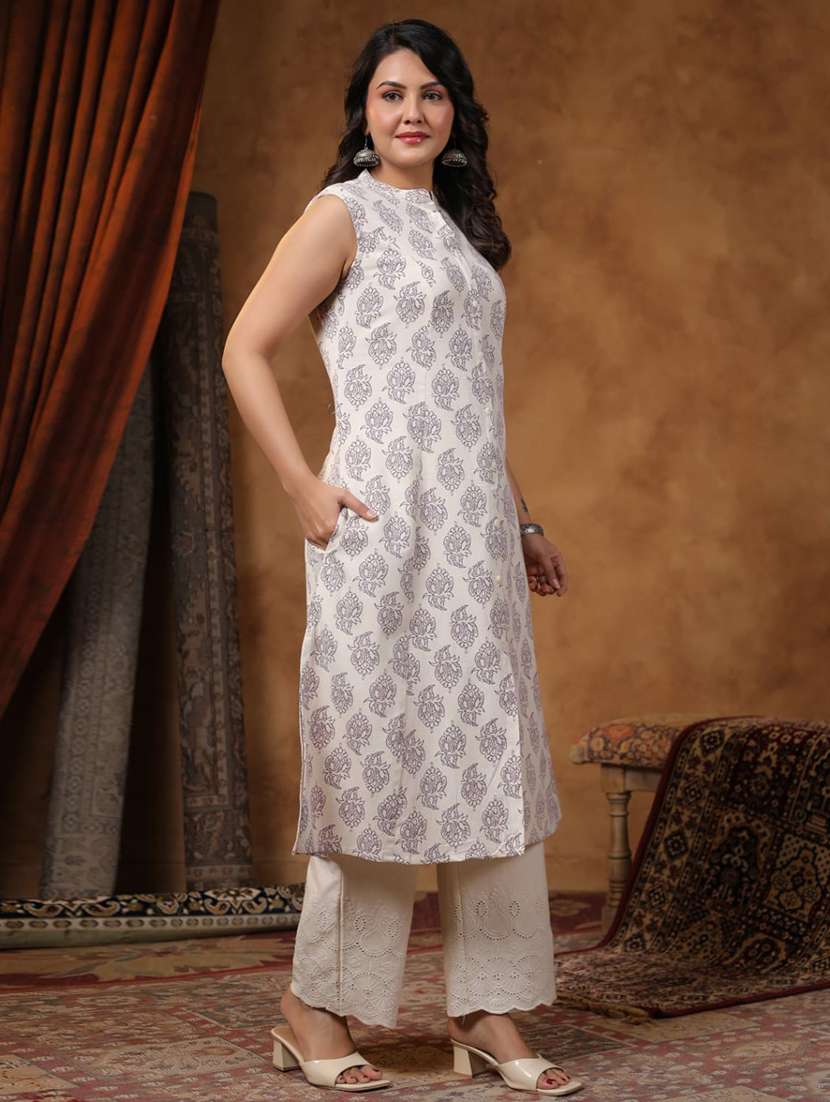 women printed sleeveless kurta pant set - 21987937 - Standard Image - 1