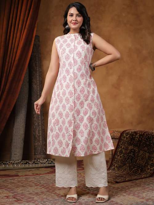 women printed sleeveless kurta pant set - 21987938 -  Standard Image - 0