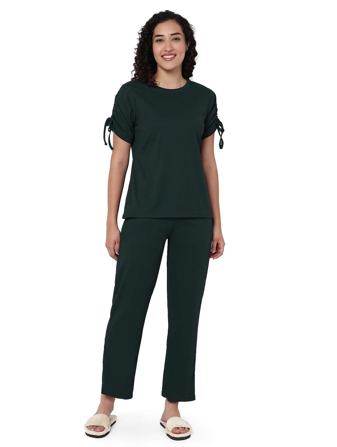 women bottle green solid nightwear pyjama set - 21987944 -  Standard Image - 1