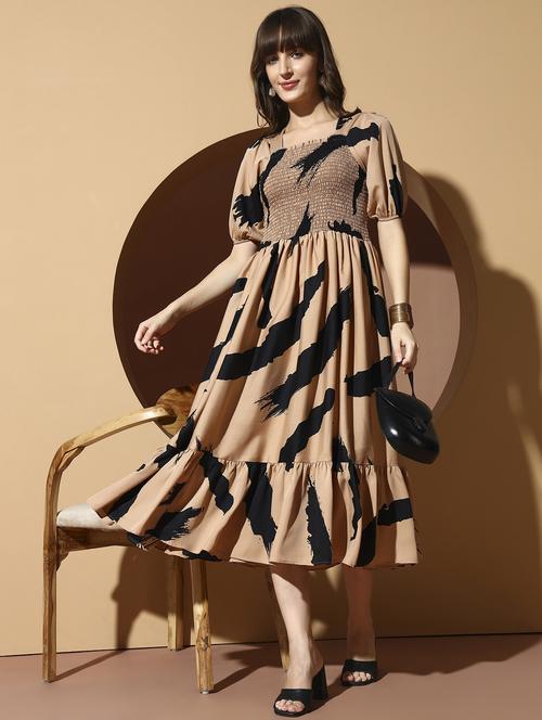 wome printed smocked detailed puff sleeve tiered dress - 21987946 -  Standard Image - 0