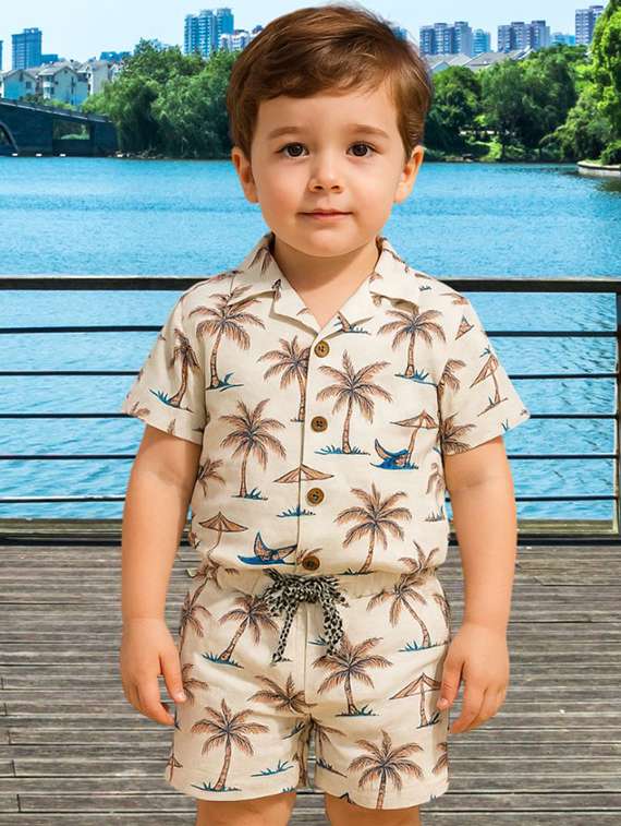 boys printed shirt & shorts co-ords set - 21987953 -  Standard Image - 1