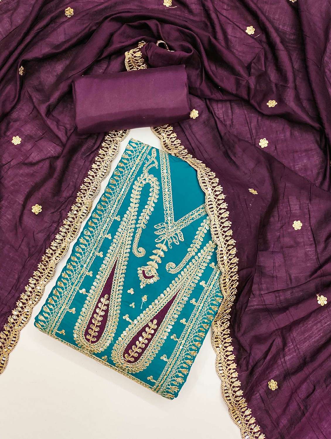 women solid with work embroidered unstitched suit set - 21987963 -  Standard Image - 1