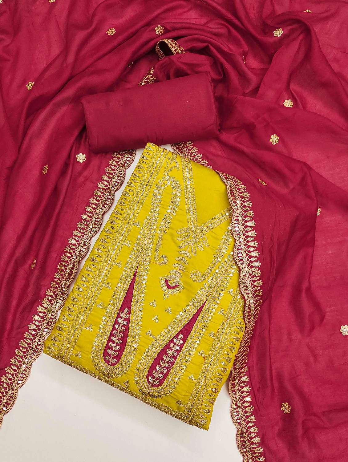 women solid with work embroidered unstitched suit set - 21987964 -  Standard Image - 1