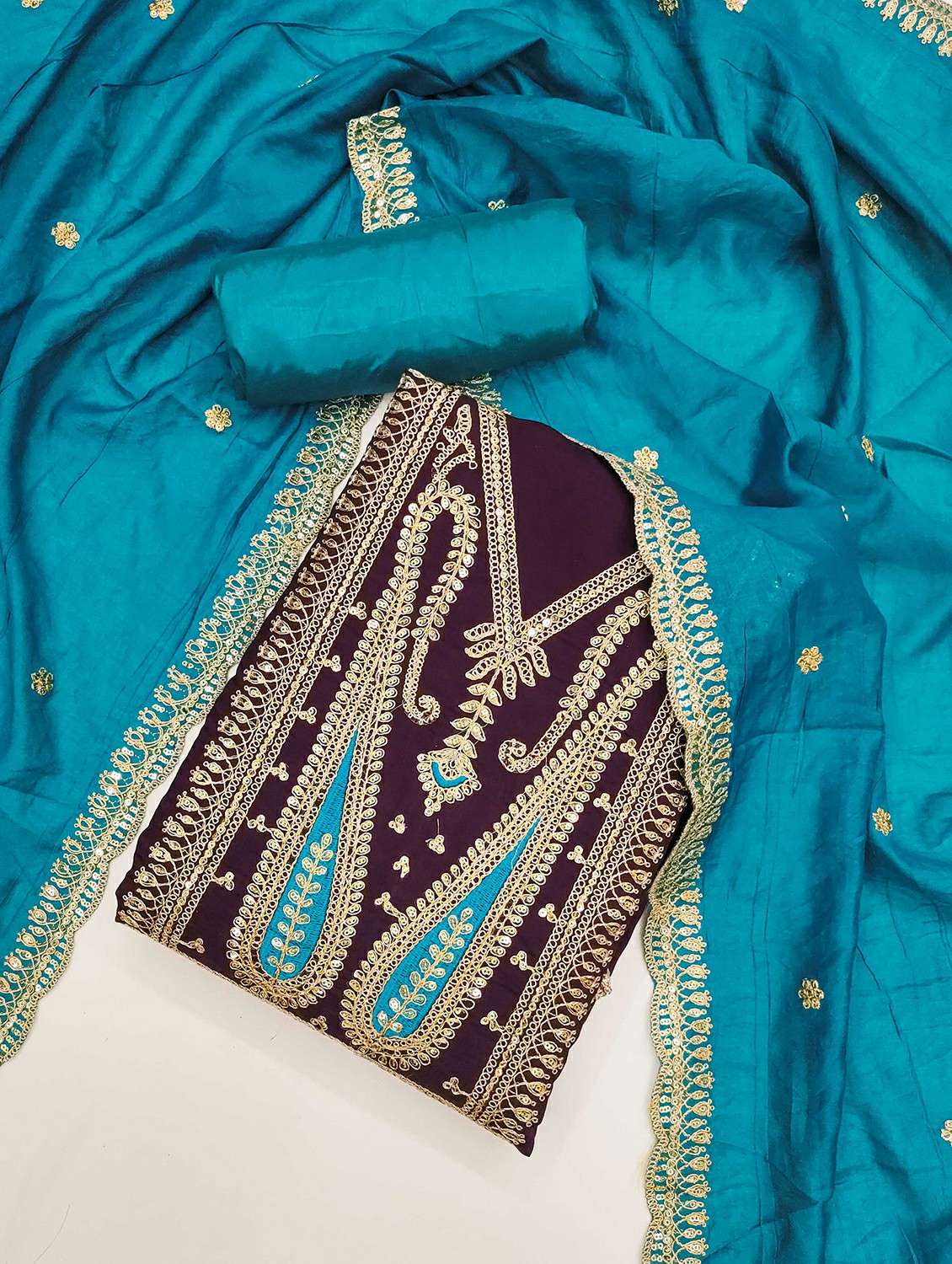 women solid with work embroidered unstitched suit set - 21987965 -  Standard Image - 1