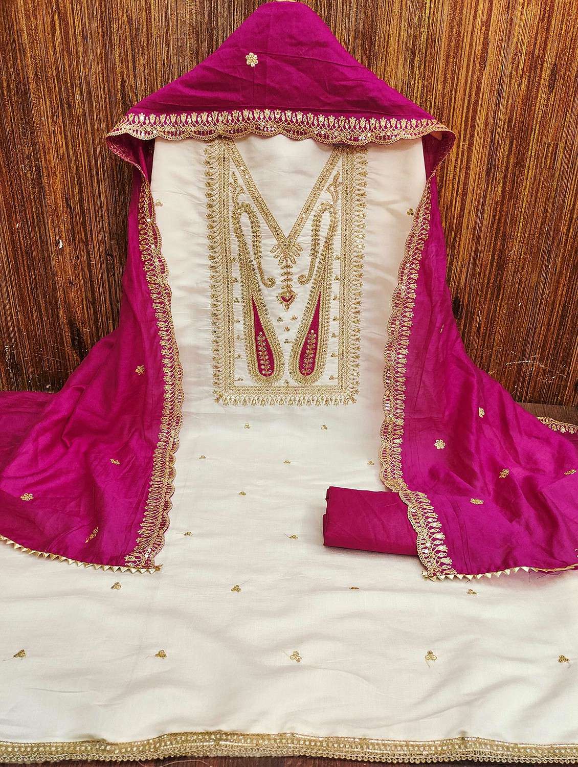 women solid with work embroidered unstitched suit set - 21987969 -  Standard Image - 1