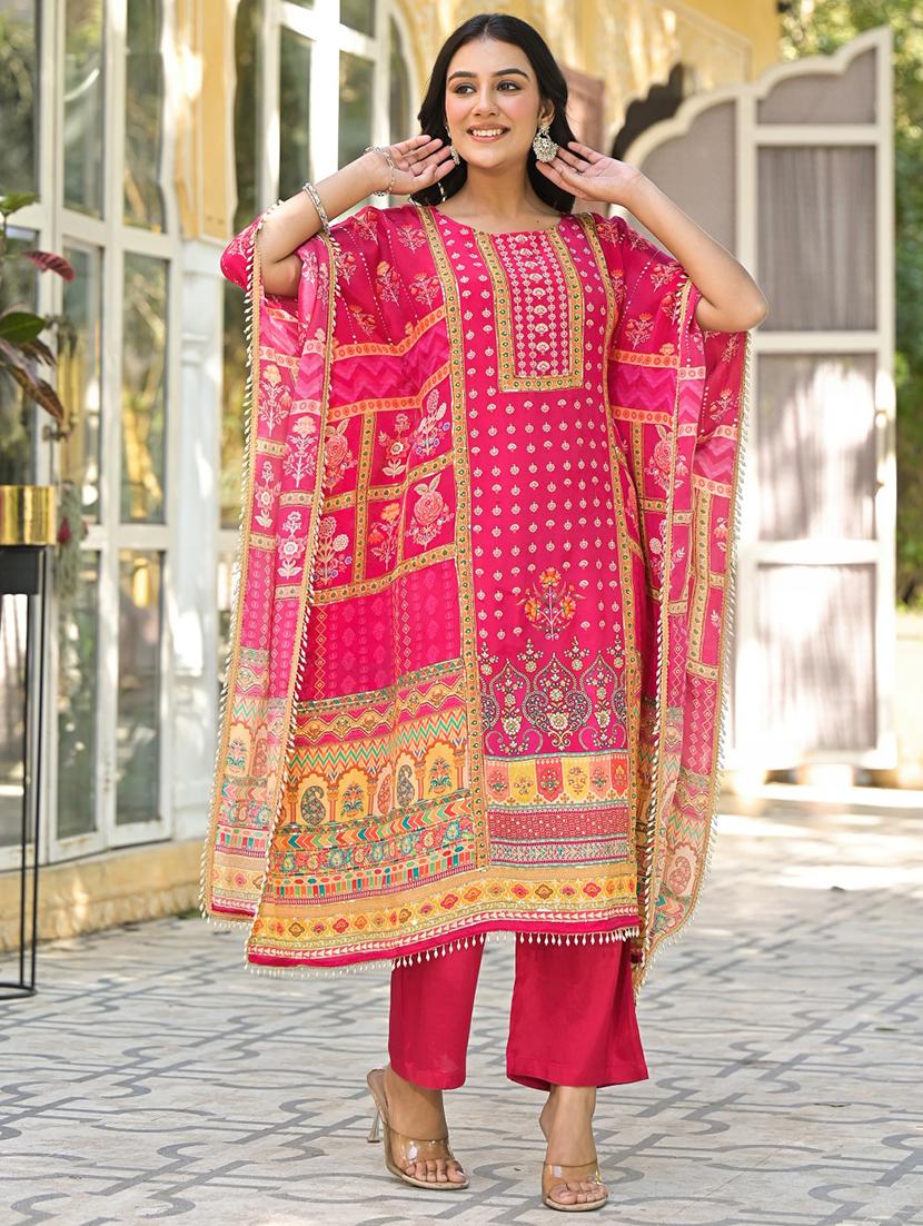 women printed kimono sleeve kaftan kurta pant set - 21988043 -  Standard Image - 1