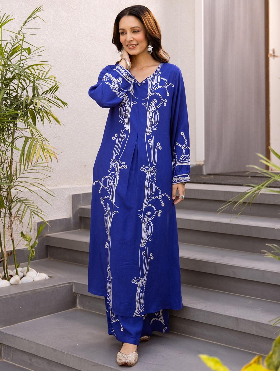 women printed long sleeve kurta palazzo set - 21988076 -  Standard Image - 1