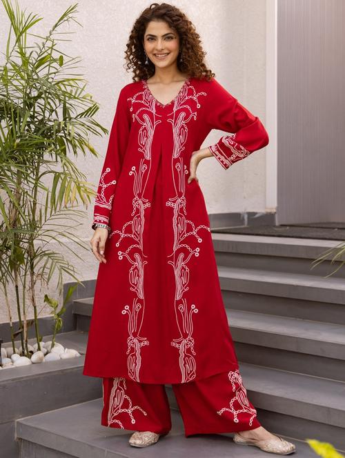 women printed long sleeve kurta palazzo set - 21988077 -  Standard Image - 0