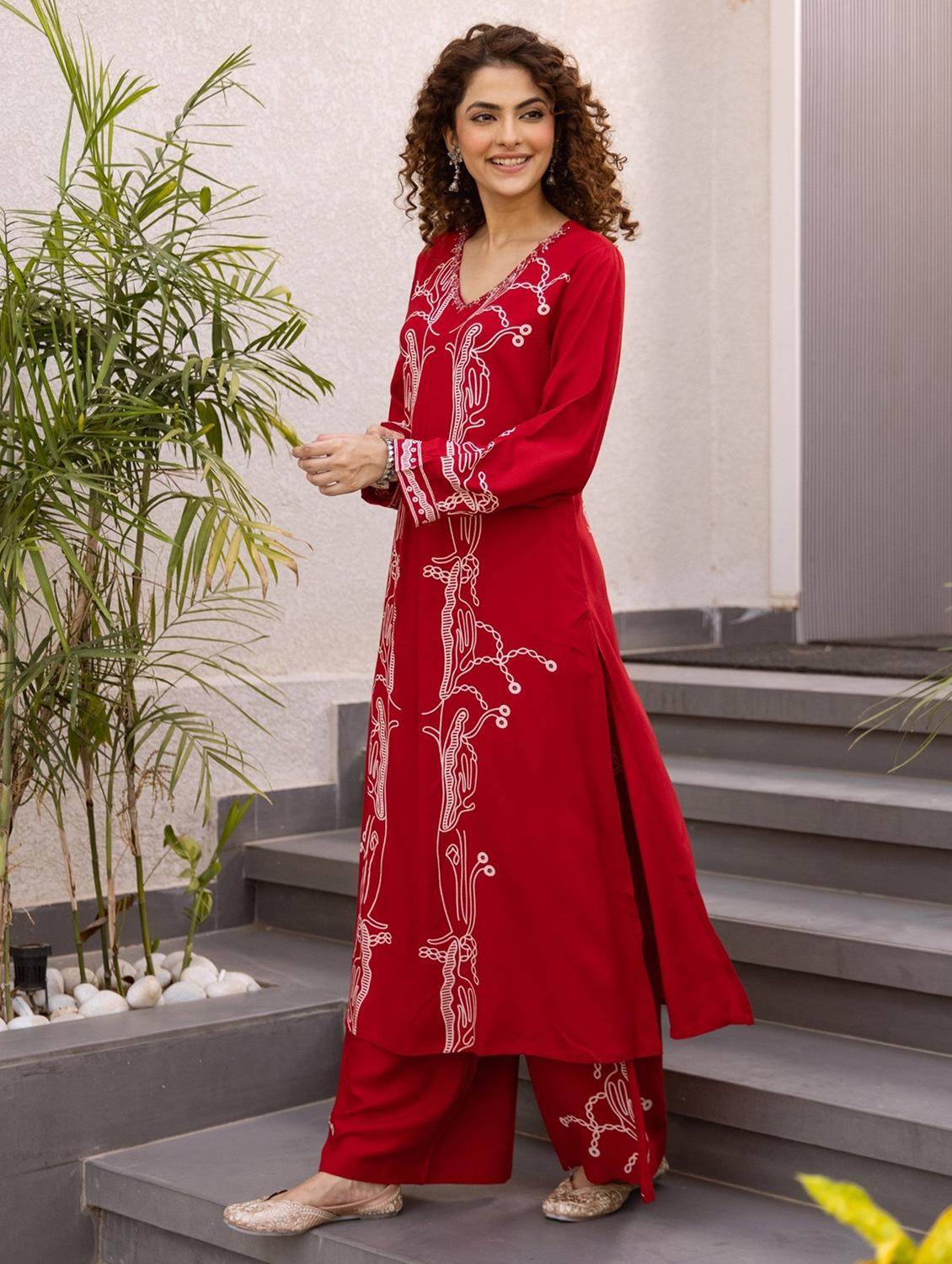 women printed long sleeve kurta palazzo set - 21988077 -  Standard Image - 1
