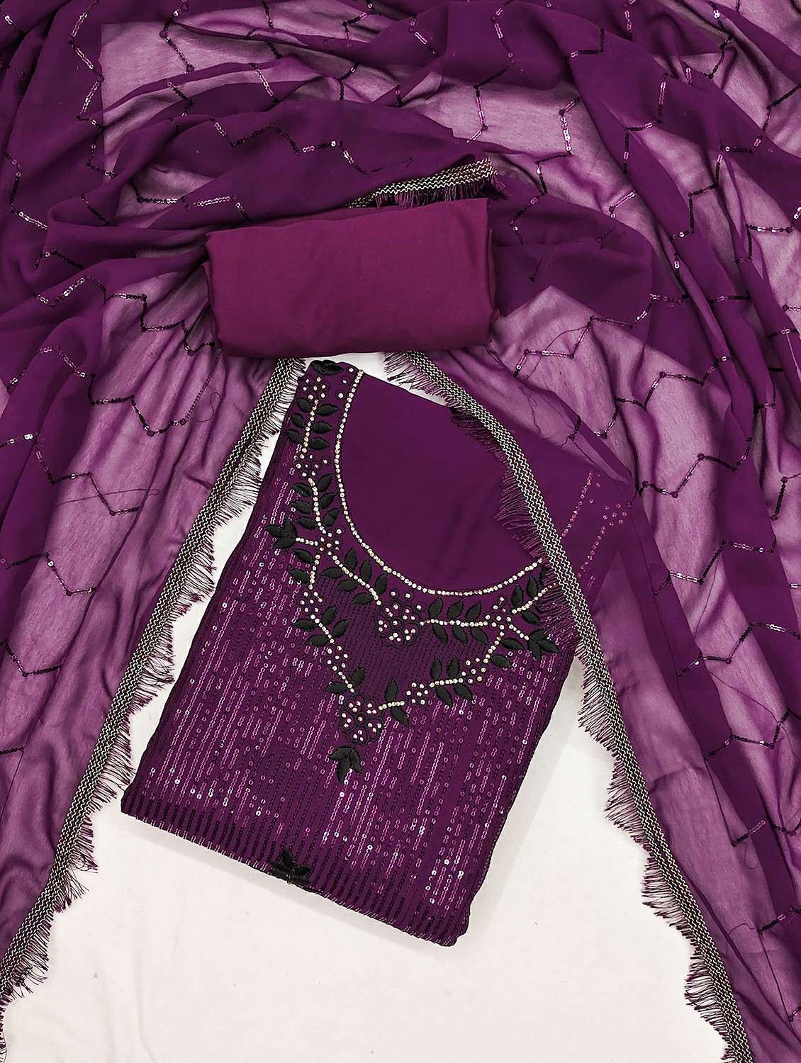 women solid with work embellished unstitched suit set - 21988085 -  Standard Image - 1