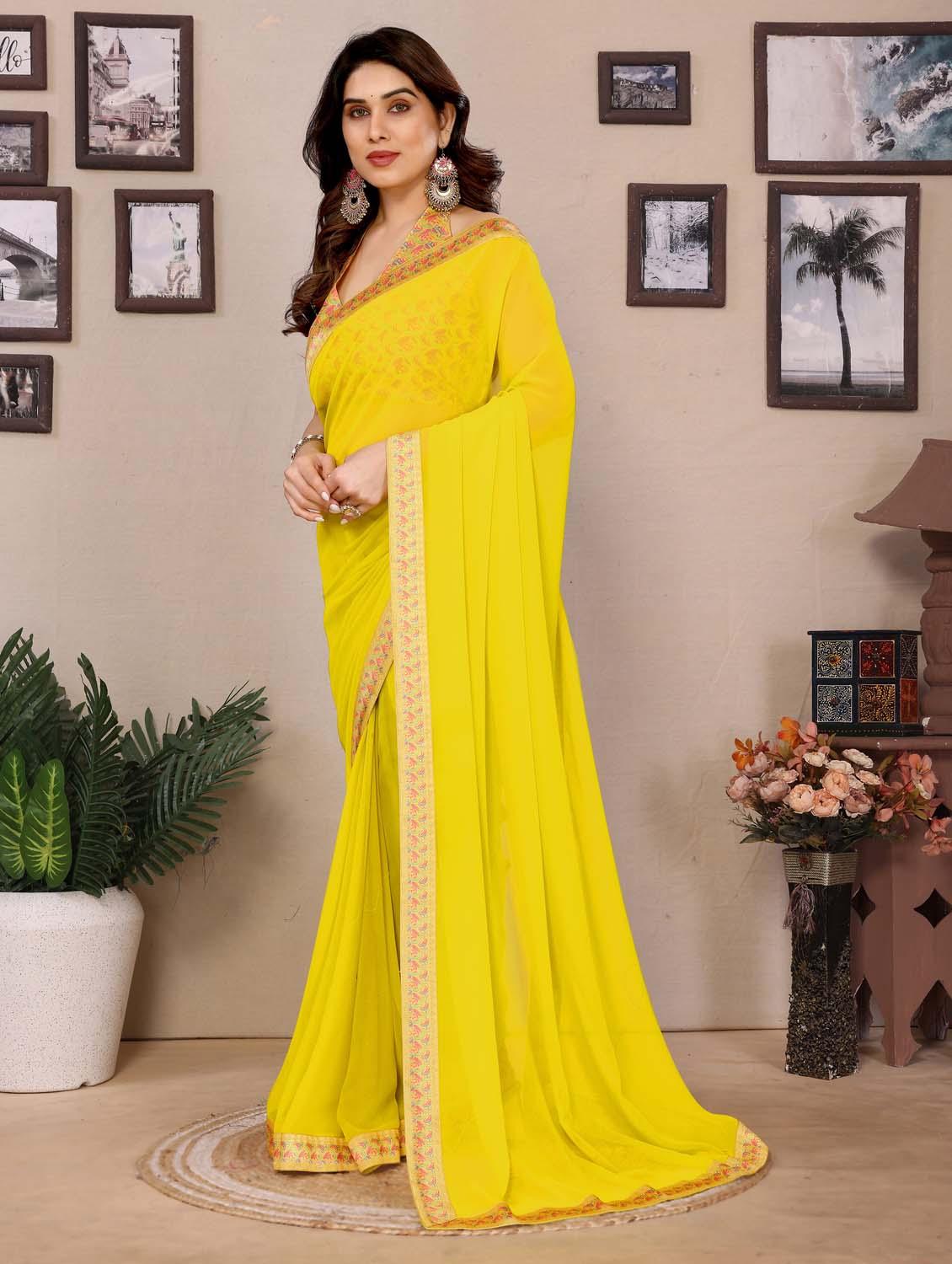 women solid with bordered saree with blouse - 21988137 - Standard Image - 1