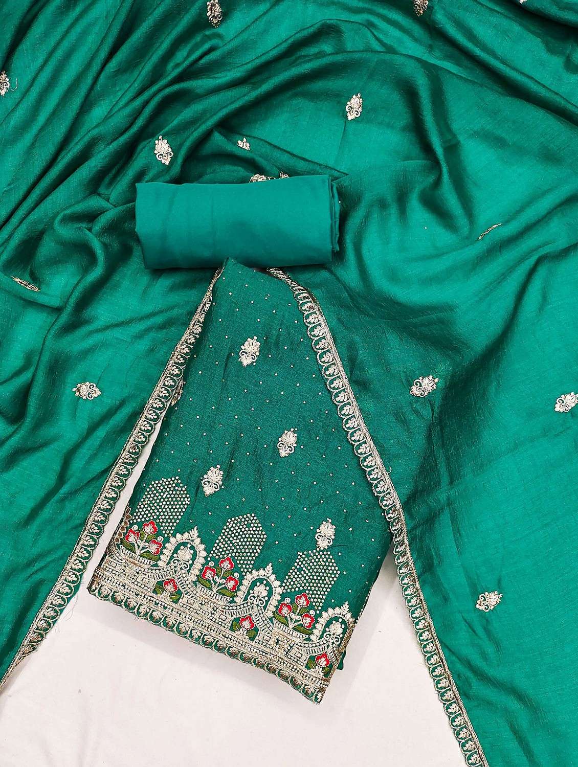 women solid with work embroidered unstitched suit set - 21988141 -  Standard Image - 1