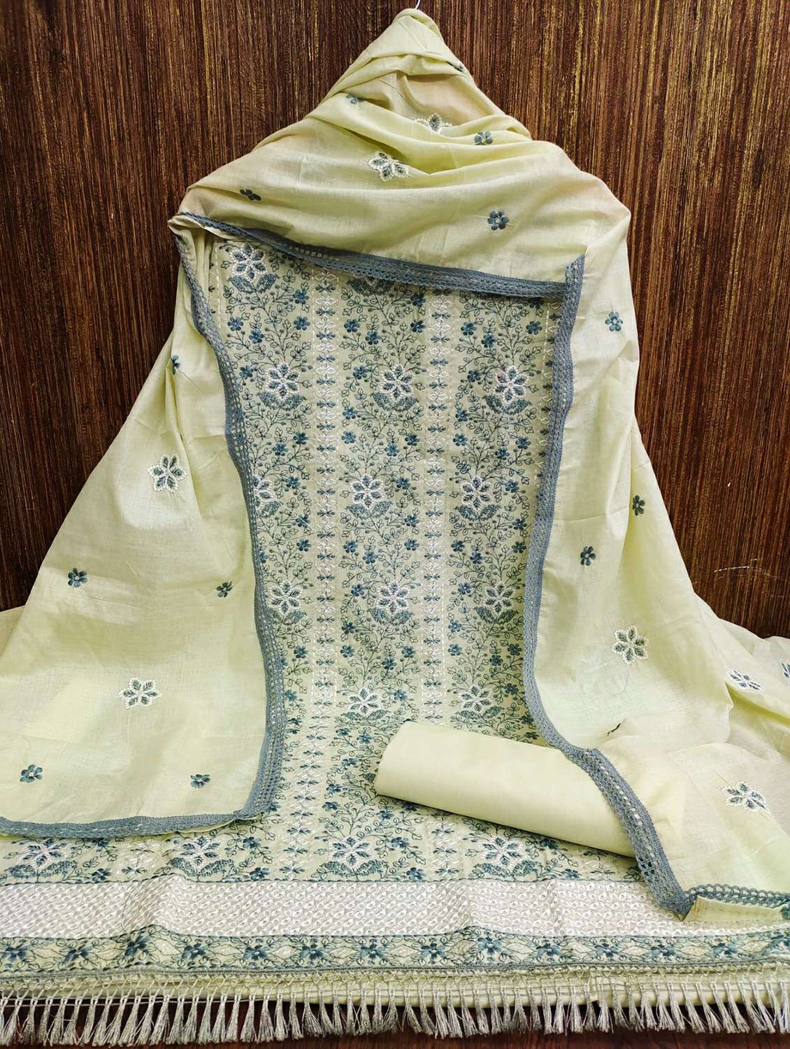 women solid with work embroidered unstitched suit set - 21988158 -  Standard Image - 1