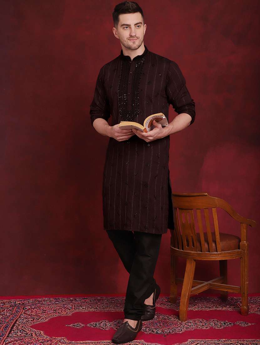 men embroidered mandarin neck kurta pyjama ethnic wear set - 21988182 -  Standard Image - 1
