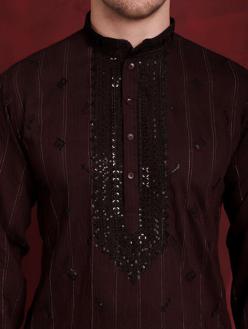 men embroidered mandarin neck kurta pyjama ethnic wear set - 21988182 -  Standard Image - 4