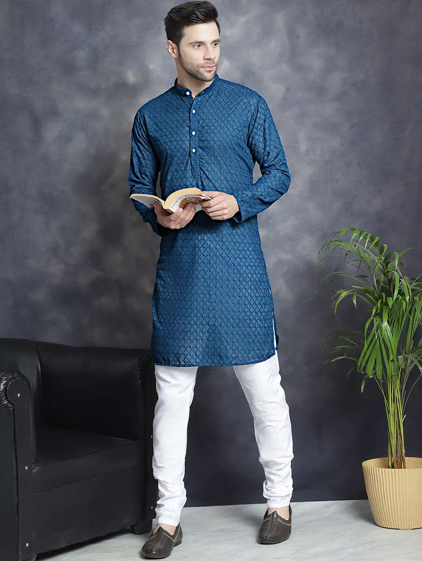 men embroidered mandarin neck kurta pyjama ethnic wear set - 21988183 -  Standard Image - 1
