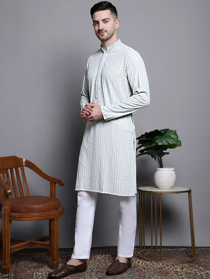 men embroidered mandarin neck kurta pyjama ethnic wear set - 21988184 -  Standard Image - 1