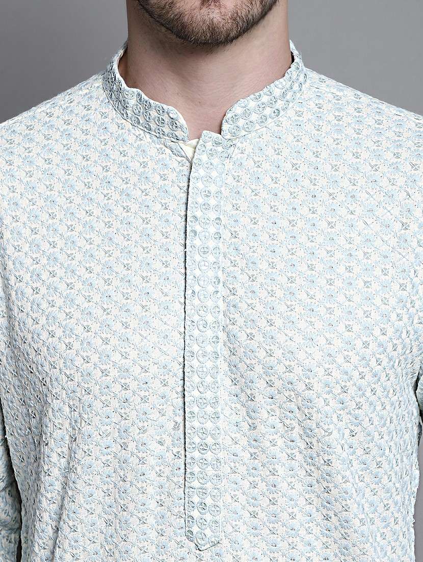 men embroidered mandarin neck kurta pyjama ethnic wear set - 21988184 -  Standard Image - 4