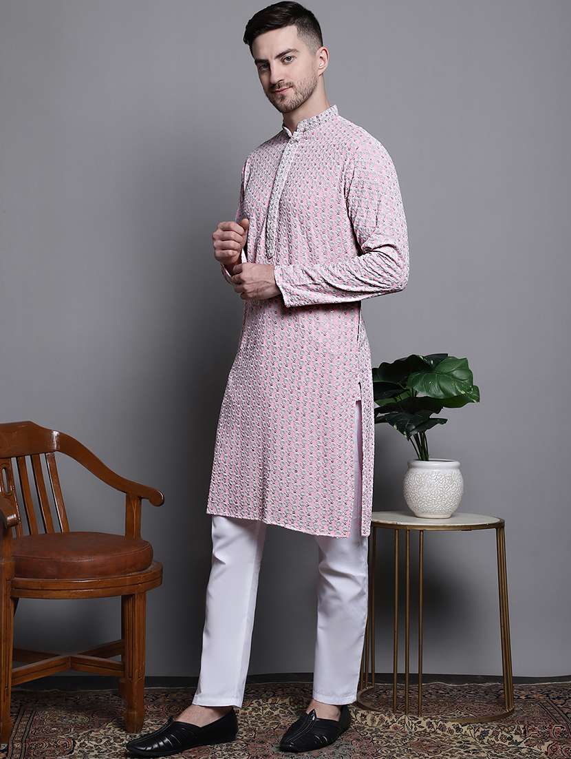 men embroidered mandarin neck kurta pyjama ethnic wear set - 21988185 -  Standard Image - 1