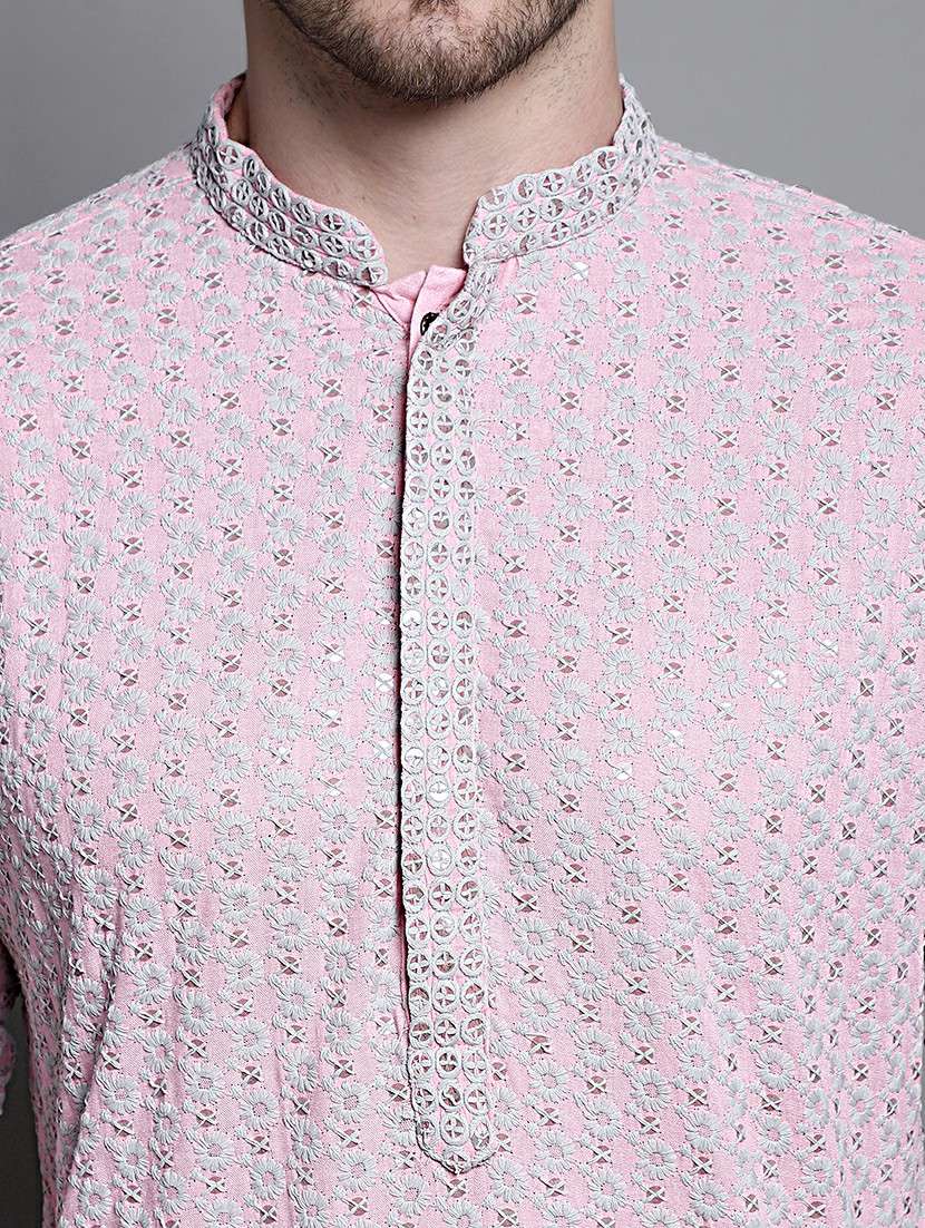 men embroidered mandarin neck kurta pyjama ethnic wear set - 21988185 -  Standard Image - 4