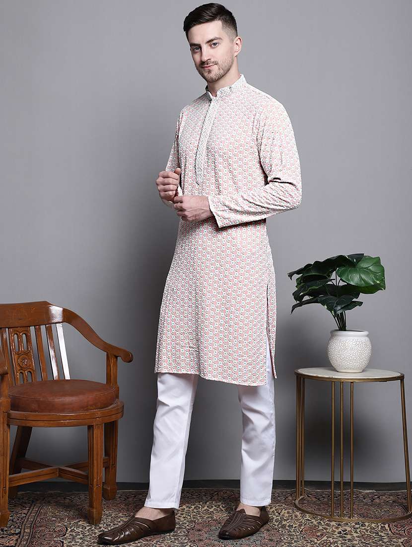 men embroidered mandarin neck kurta pyjama ethnic wear set - 21988186 -  Standard Image - 1