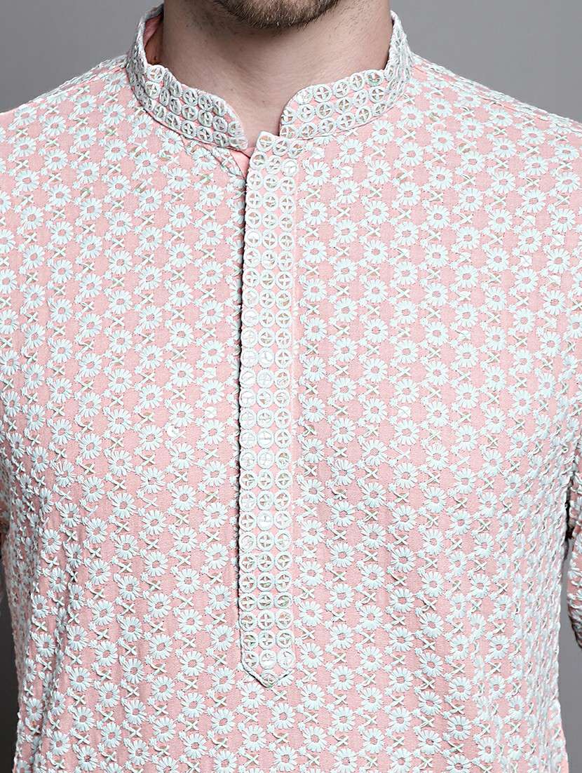 men embroidered mandarin neck kurta pyjama ethnic wear set - 21988186 -  Standard Image - 4
