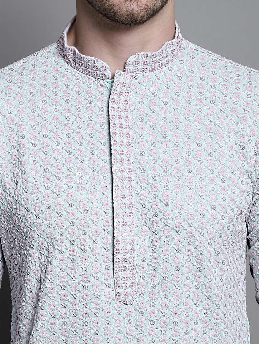 men embroidered mandarin neck kurta pyjama ethnic wear set - 21988187 -  Standard Image - 4
