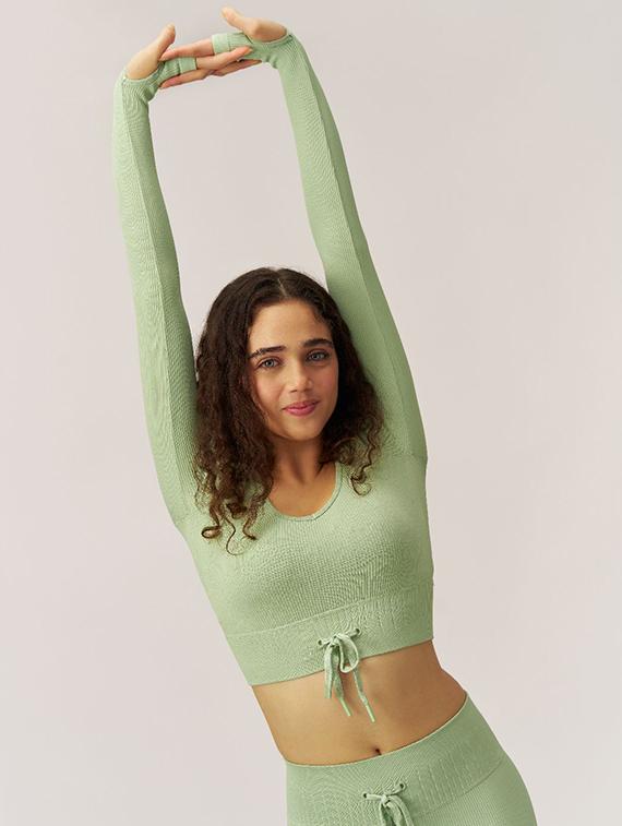 women solid long sleeve crop top - 21988236 - Standard Image - 4