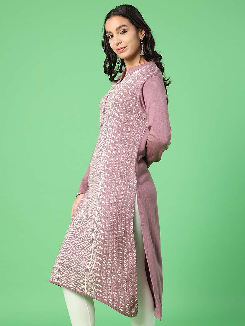 women self designed long sleeve woolen kurta - 21988302 -  Standard Image - 1
